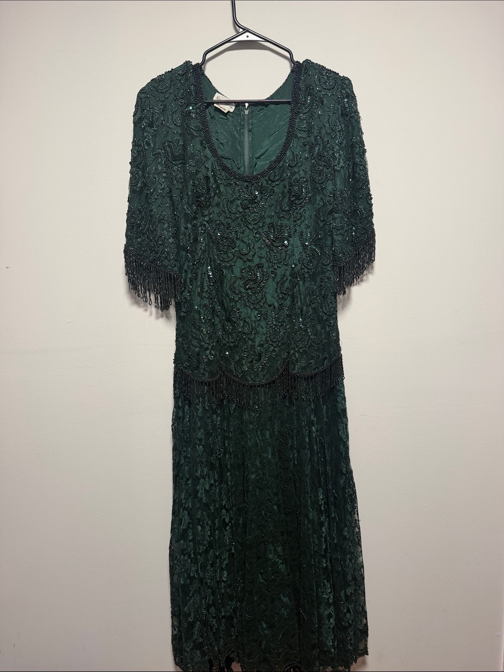 Neiman Marcus Dark Green Beaded Midi Dress